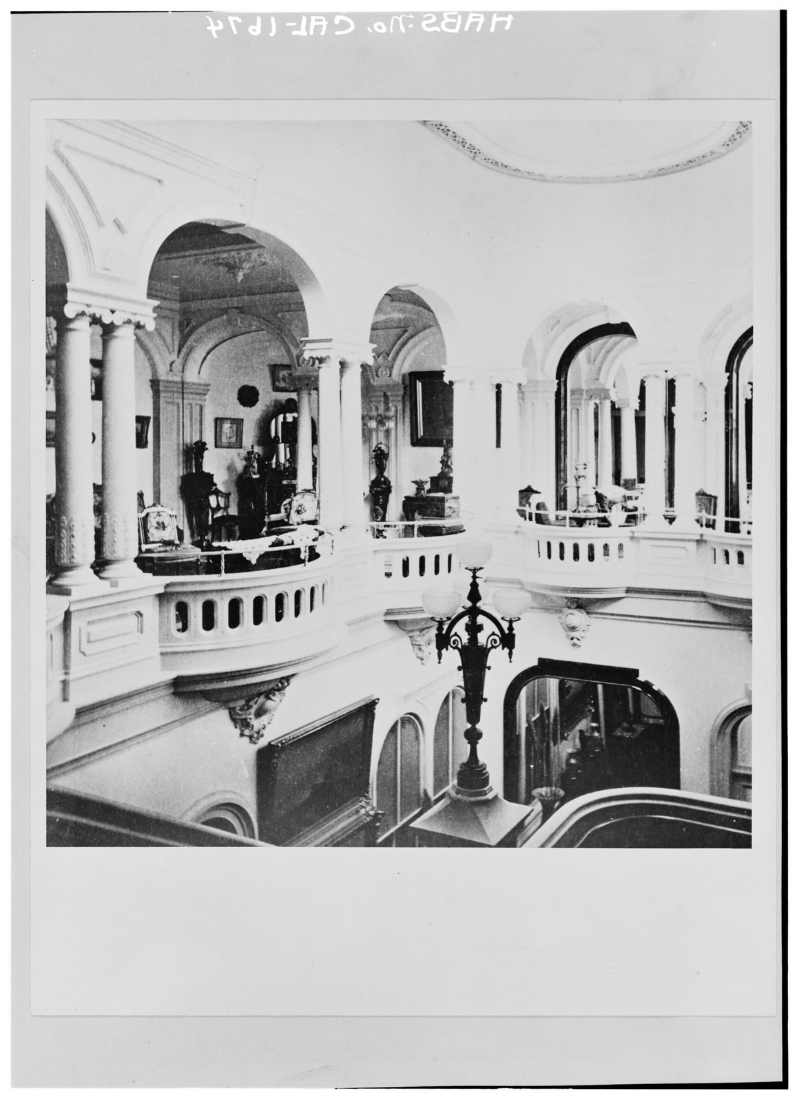 The main stair hall and second-floor balconies, about 1885.