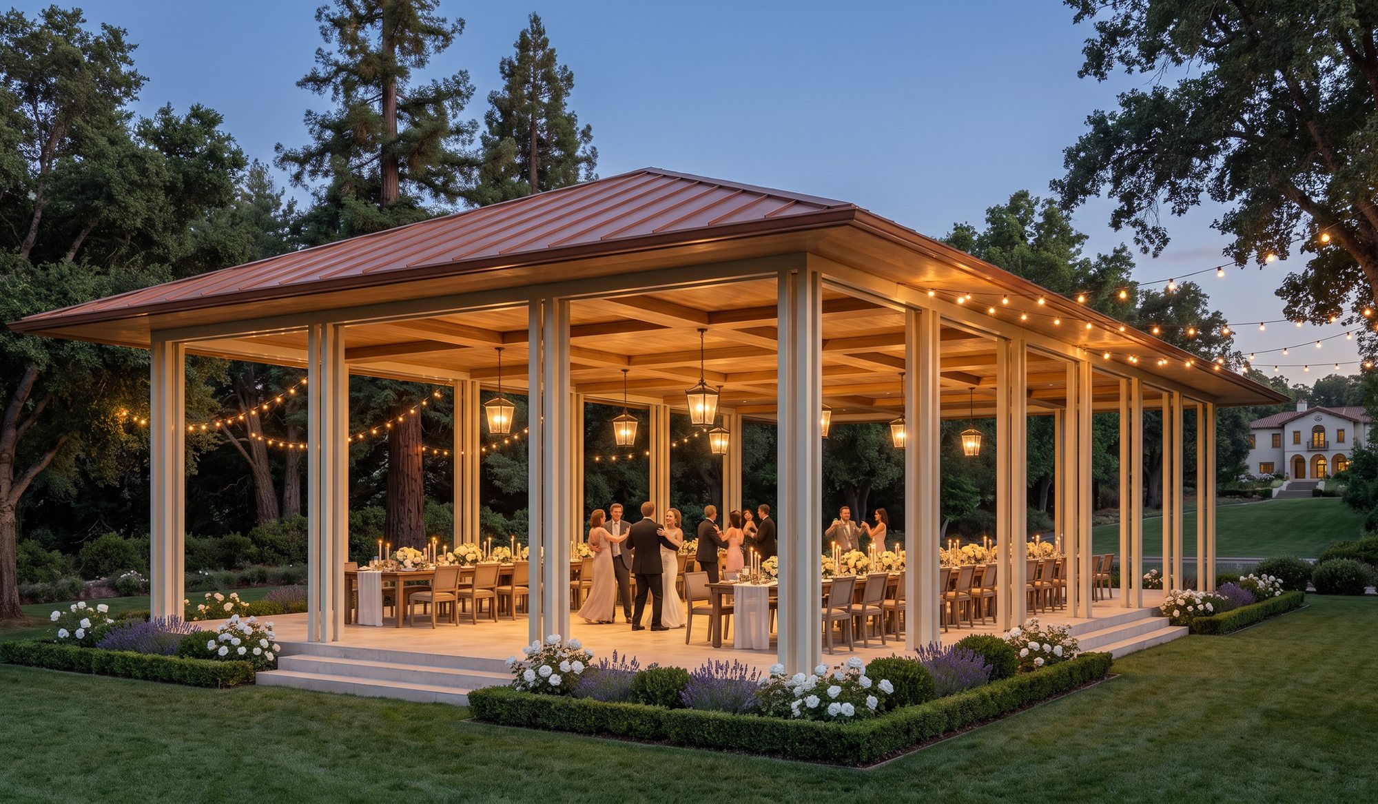 An evening reception in the pavilion